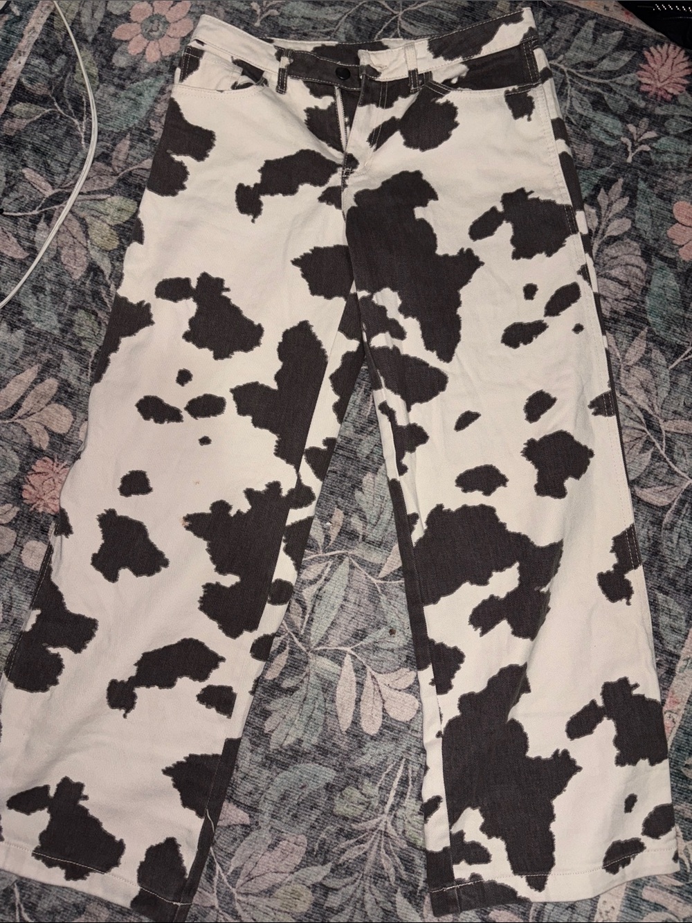 WILD FABLE Cow-Print Wide Leg Pants - Charcoal Gray and White
